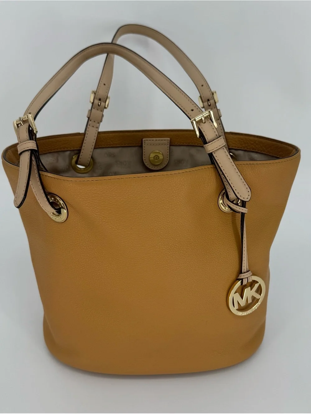 Michael Kors Caramel/Tan Pebbled Leather Tote with MK Charm